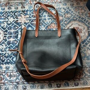 Madewell medium transport tote in black with brown handles